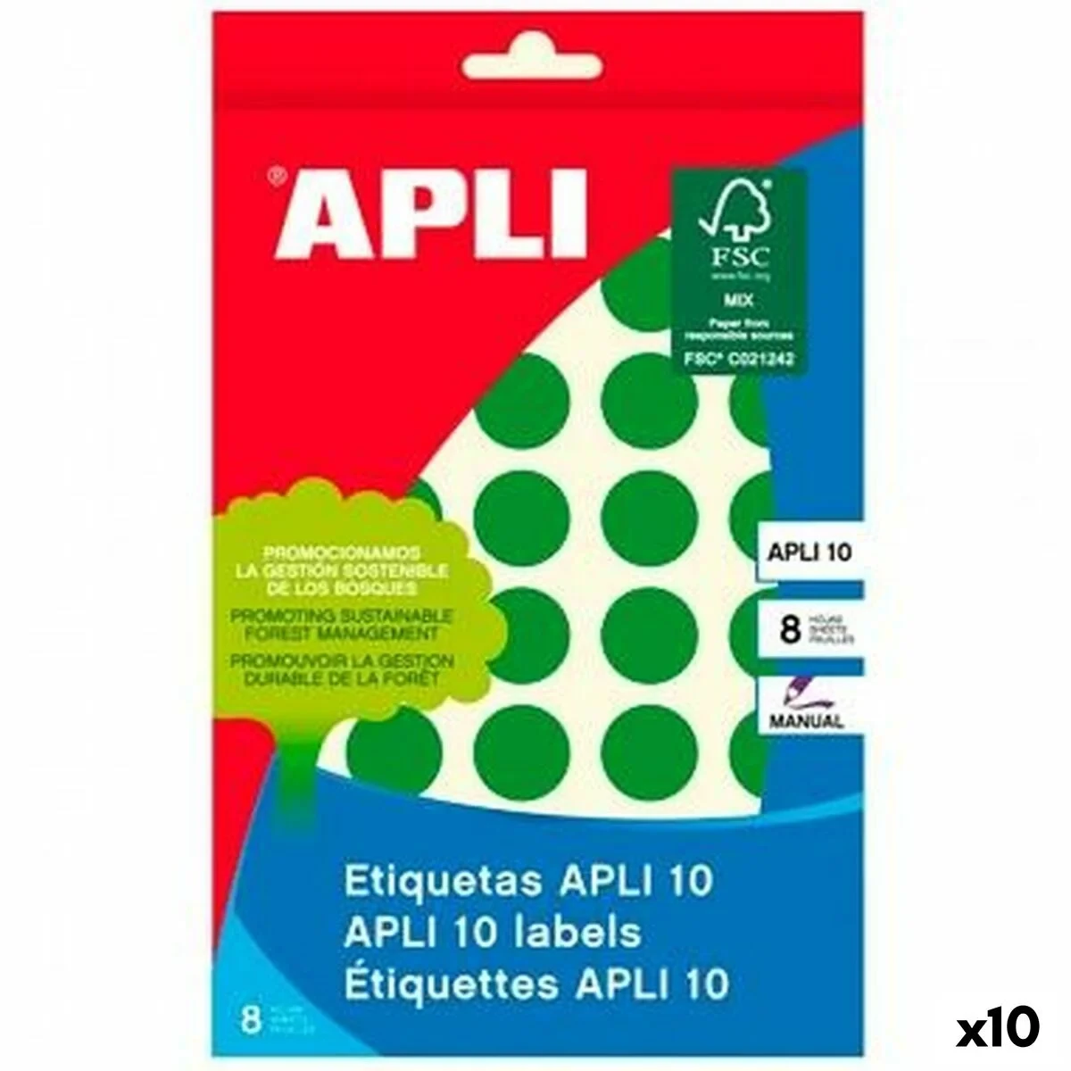 Etiquetas adhesivas Apli Verde Círculo 8 Hojas (10 Unidades)