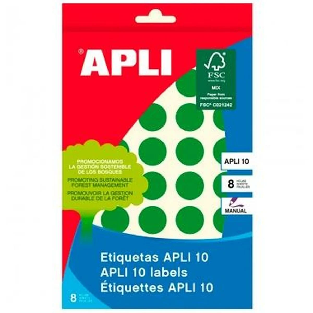 Etiquetas adhesivas Apli Verde Círculo 8 Hojas (10 Unidades)