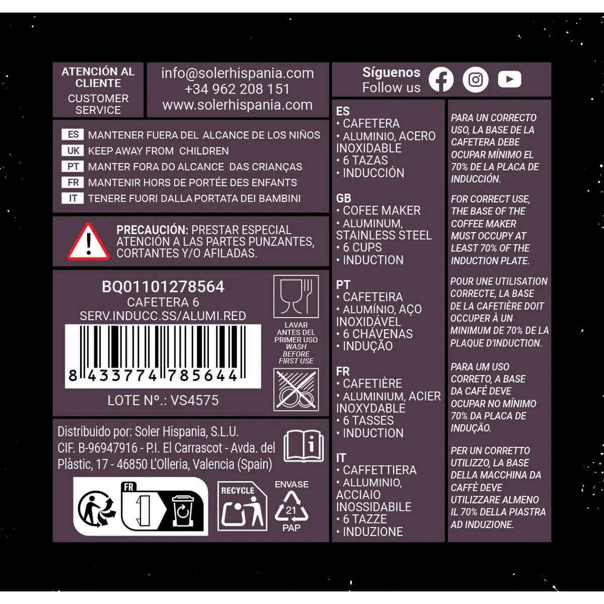 Cafetera Italiana Quttin Rojo Aluminio 0,3 L (6 Unidades)