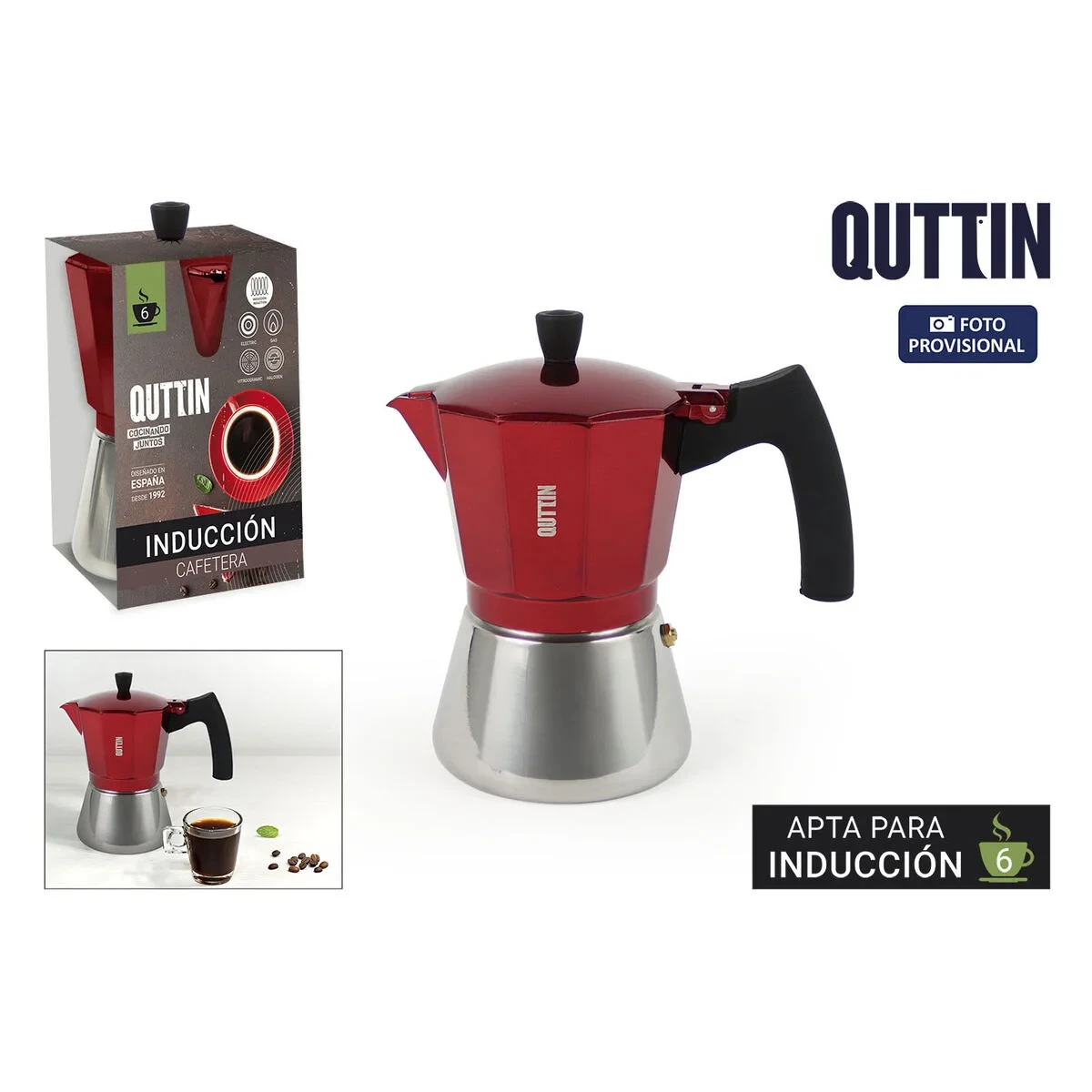 Cafetera Italiana Quttin Rojo Aluminio 0,3 L (6 Unidades)