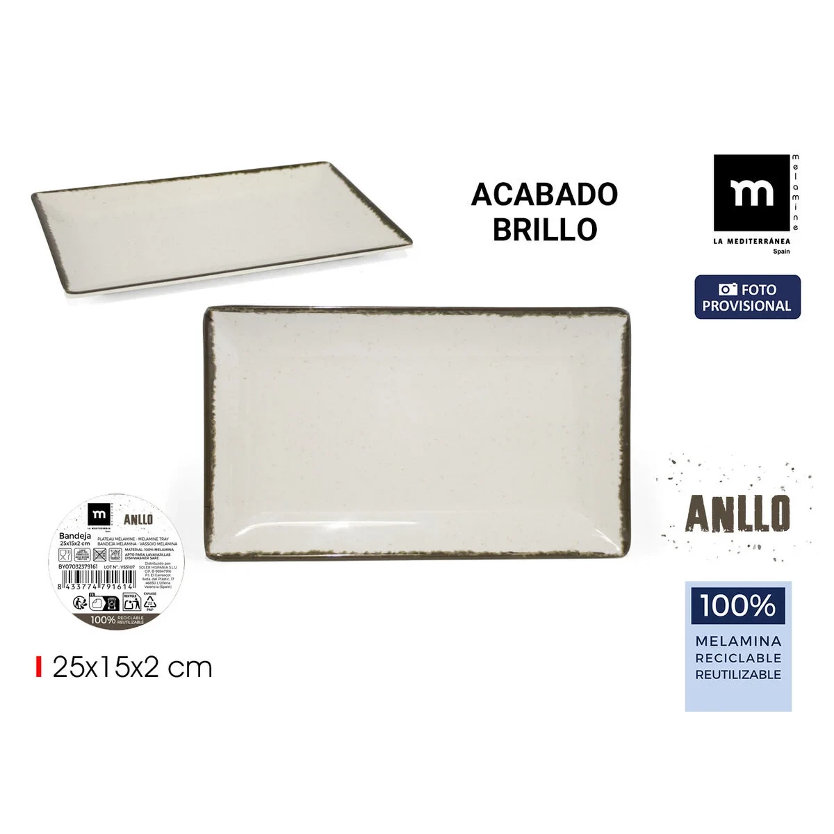 Bandeja La Mediterránea 25 x 15 x 2 cm (12 Unidades)