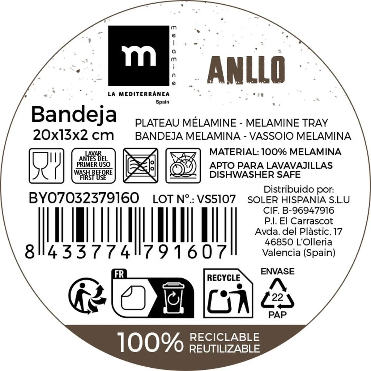 Bandeja La Mediterránea 20 x 13 x 2 cm (24 Unidades)