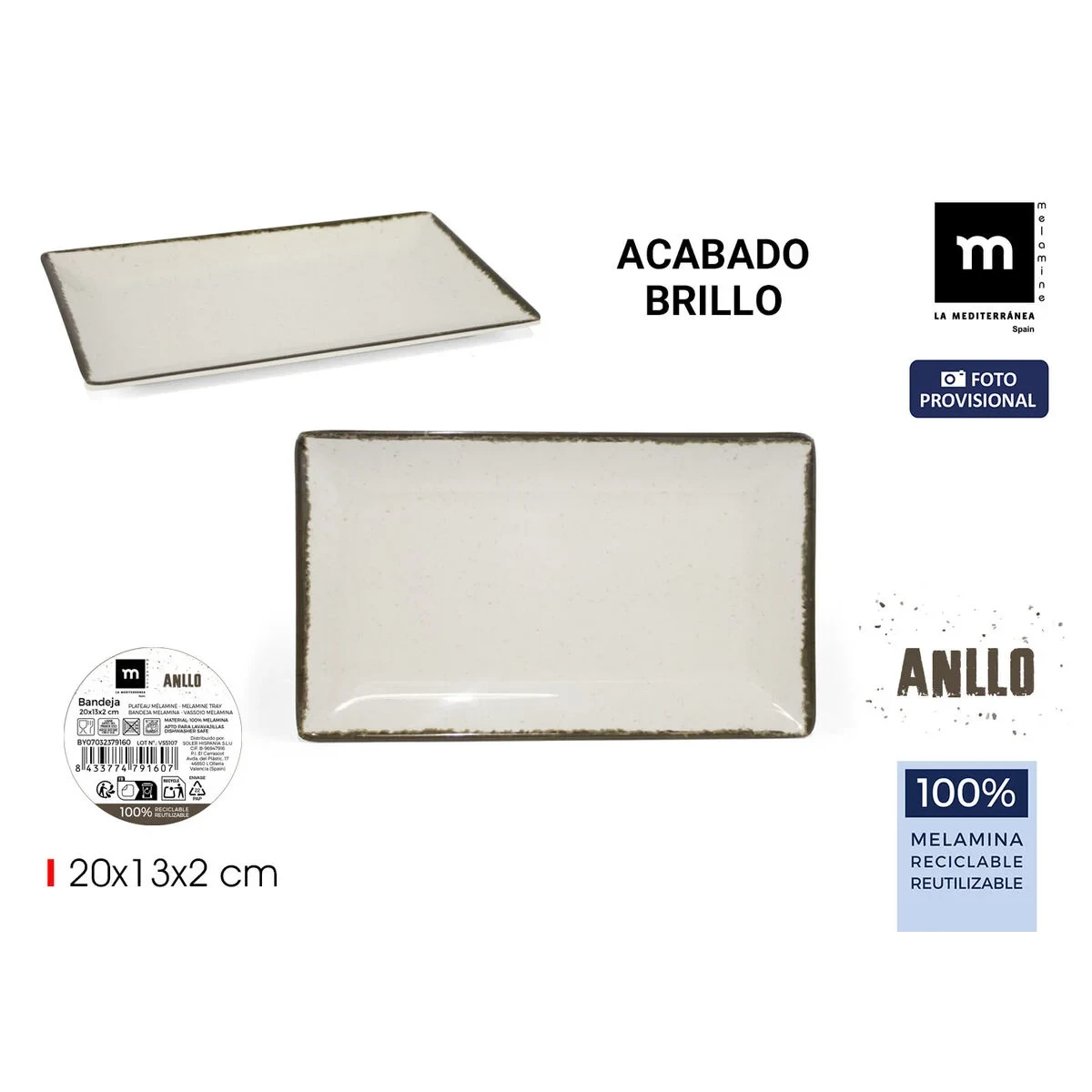 Bandeja La Mediterránea 20 x 13 x 2 cm (24 Unidades)