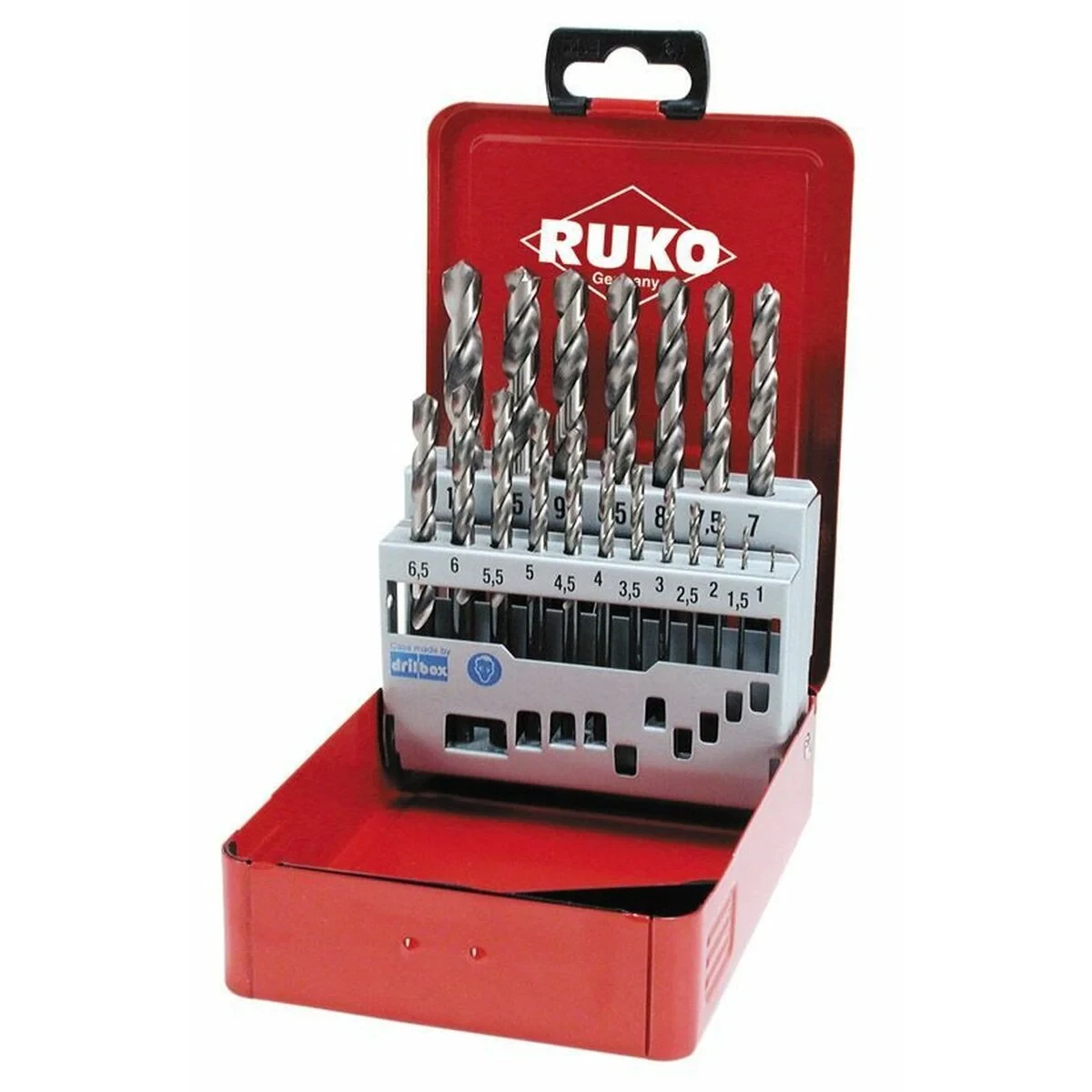 Set de brocas RUKO Acero de alta velocidad (HSS) 9 mm 10 mm 6 mm 3 mm 7 mm 5 mm 4 mm 2 mm 8 mm 1,5 mm 2,5 mm 3,5 mm 4,5 mm 5,5 m
