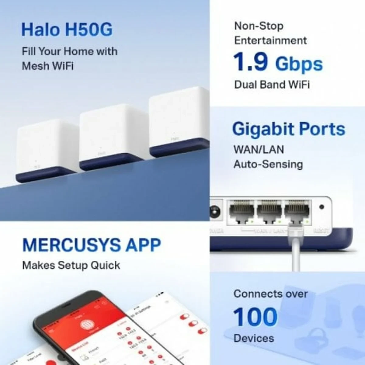 Punto de Acceso Mercusys Halo H50G Blanco 1300 Mbps Mesh (3 Unidades)