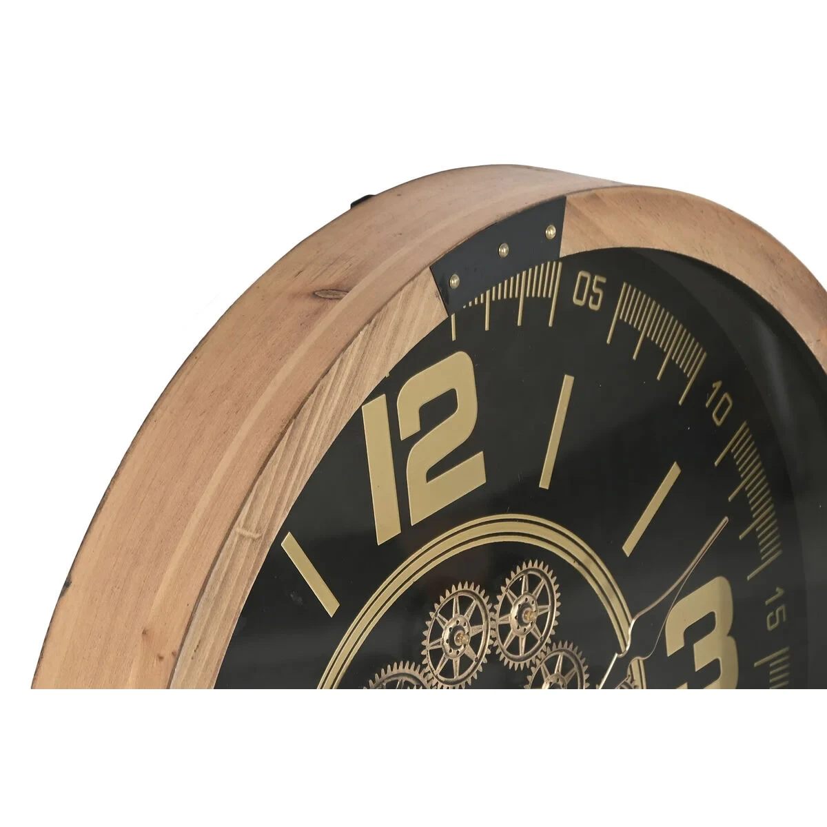 Reloj de Pared Home ESPRIT Negro Natural Cristal Madera de pino Loft 63,5 X 8 X 63,5 CM