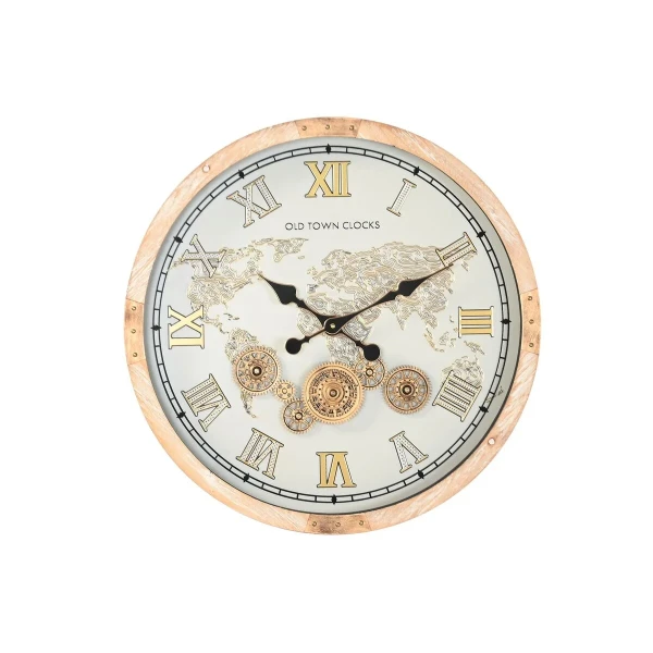 Reloj de Pared Home ESPRIT Blanco Natural Cristal Abeto Vintage 63,5 X 8 X 63,5 CM