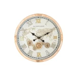 Reloj de Pared Home ESPRIT Blanco Natural Cristal Abeto Vintage 63,5 X 8 X 63,5 CM