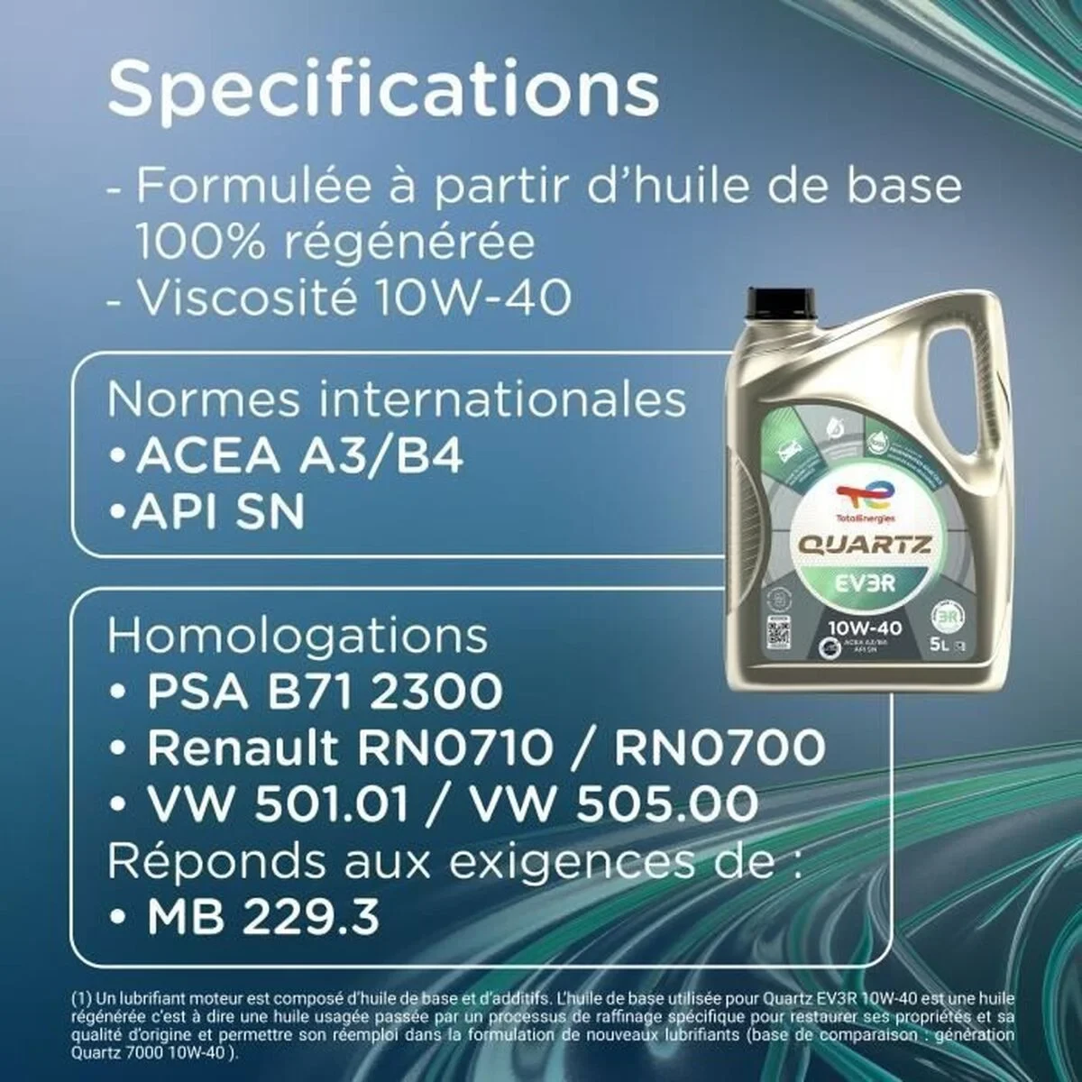 Aceite de Motor para Coche Totalenergies Quartz EV3R 10W40 5 L