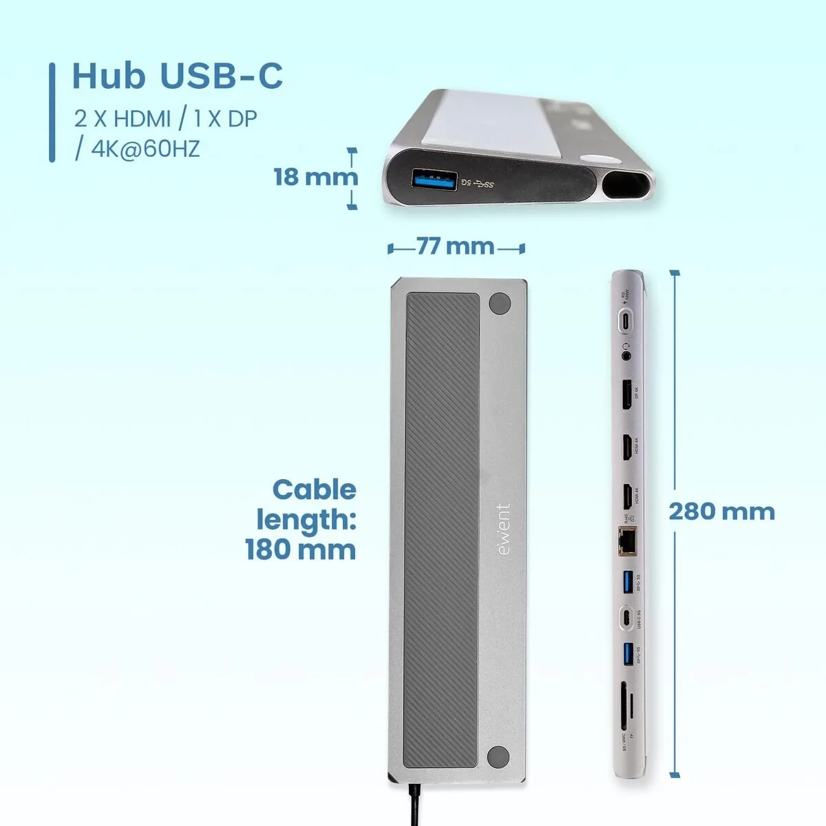 Hub USB Ewent EW1150 Gris