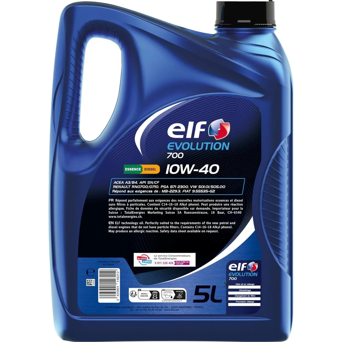 Aceite de Motor para Coche Elf Evolution 700 10W40 5 L