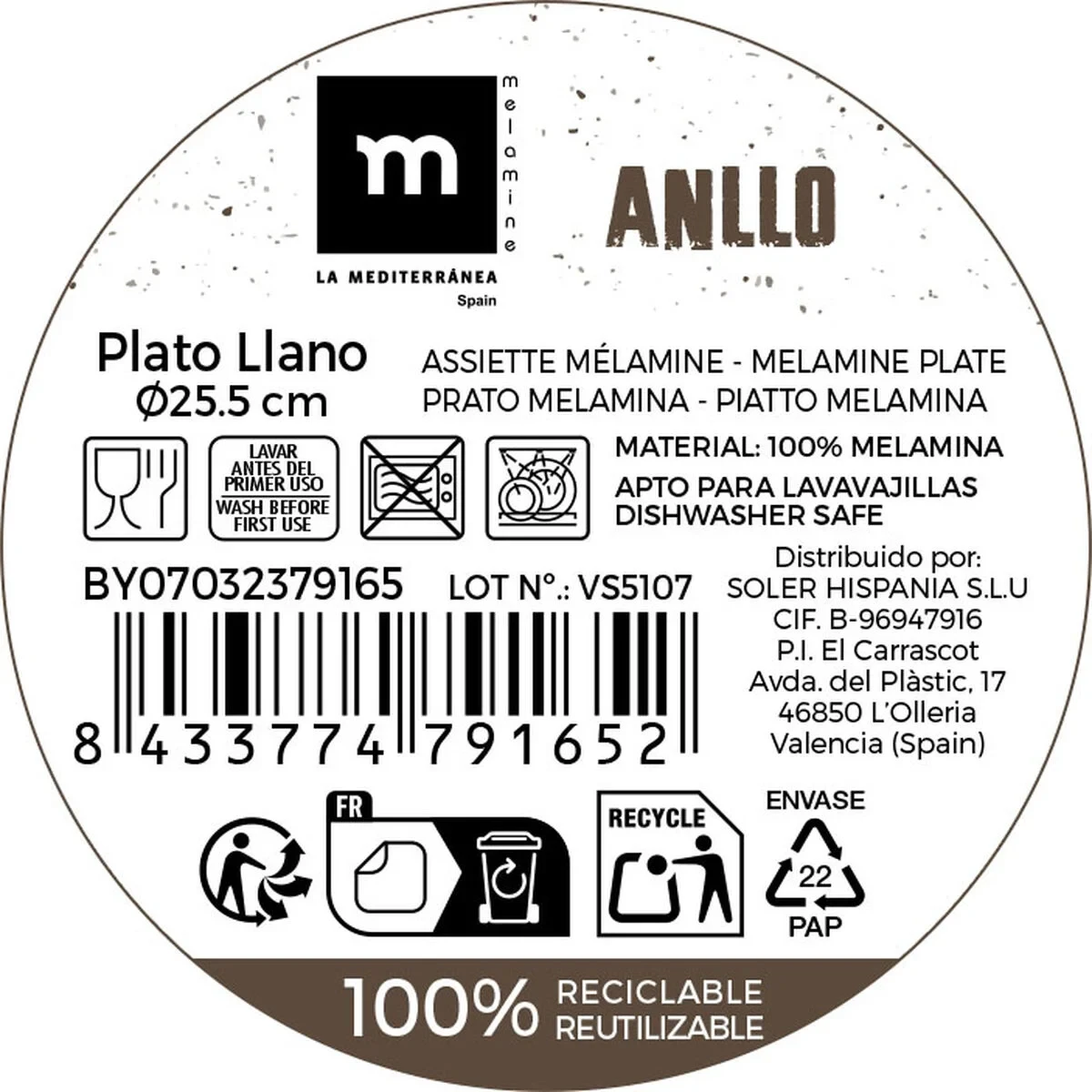 Plato Llano La Mediterránea 25,5 cm (24 Unidades)