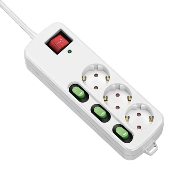 Regleta Enchufes 3 Tomas con Interruptor TM Electron 3680 W Blanco (1,5 m)