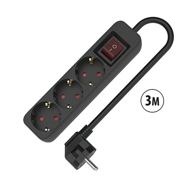 Regleta Enchufes 3 Tomas con Interruptor TM Electron 3680 W Negro (3 m)