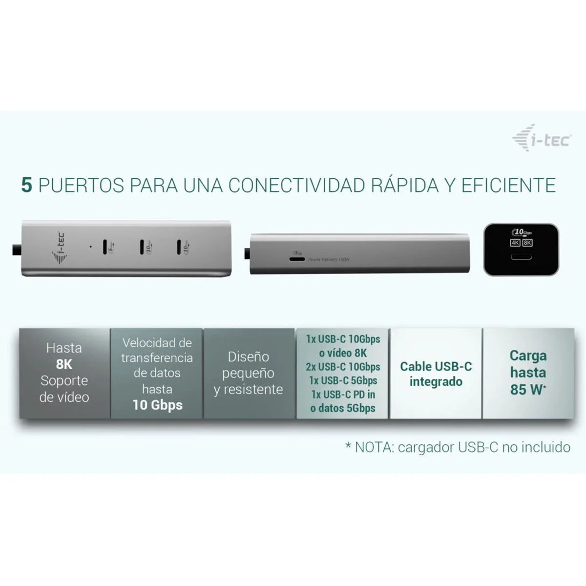 Hub USB i-Tec C31HUBMETAL8KPDPRO Plateado