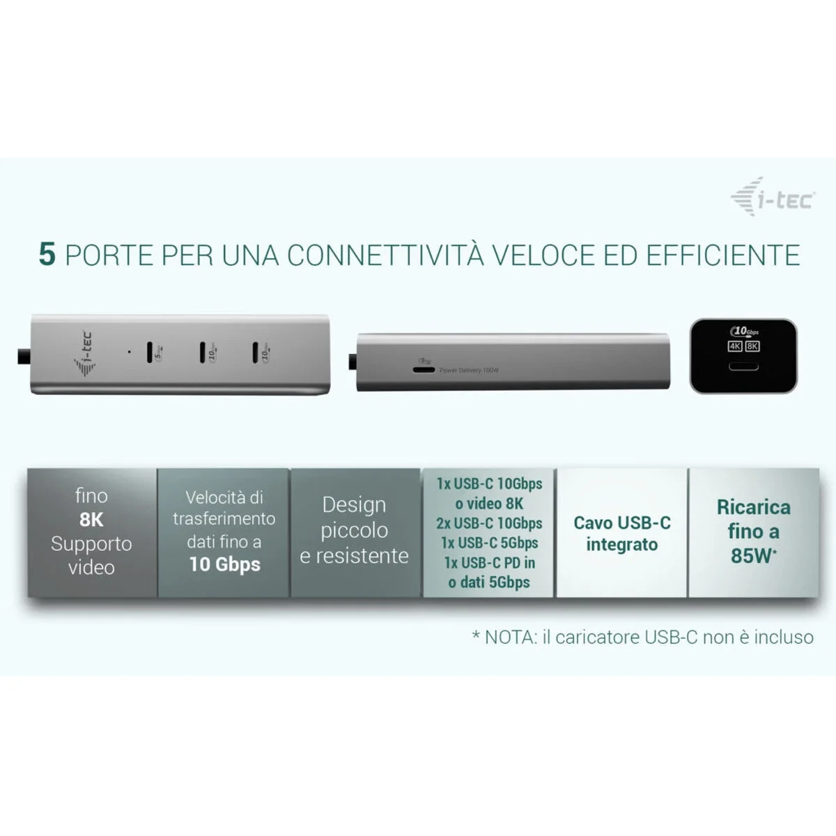 Hub USB i-Tec C31HUBMETAL8KPDPRO Plateado