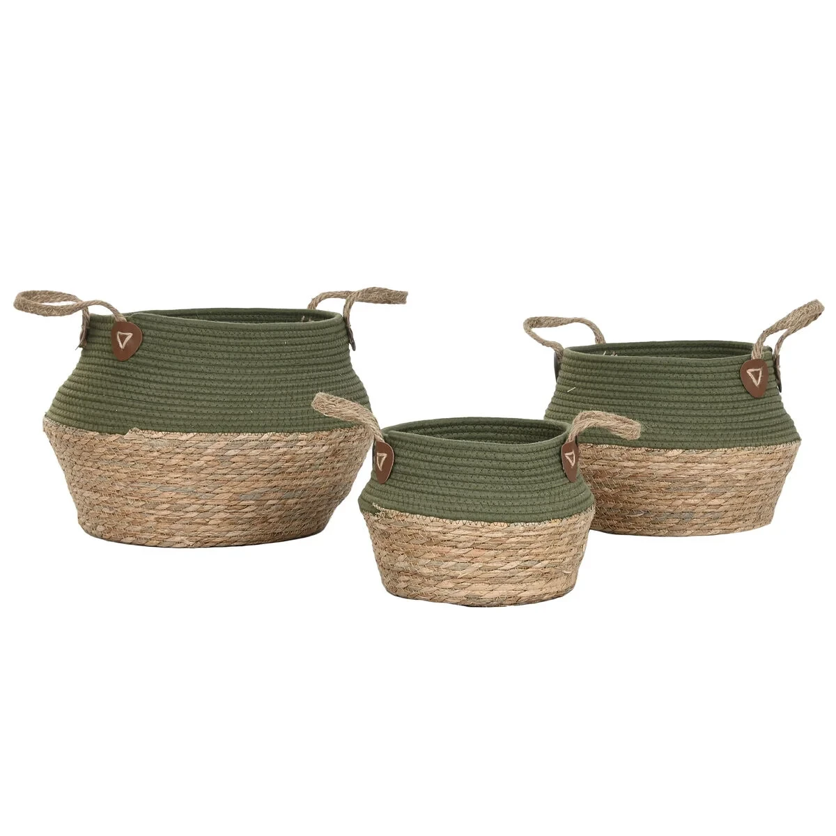 Caja Decorativa Home ESPRIT Verde Natural Fibra natural (3 Piezas)