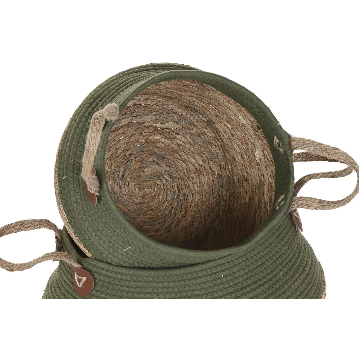 Caja Decorativa Home ESPRIT Verde Natural Fibra natural (3 Piezas)