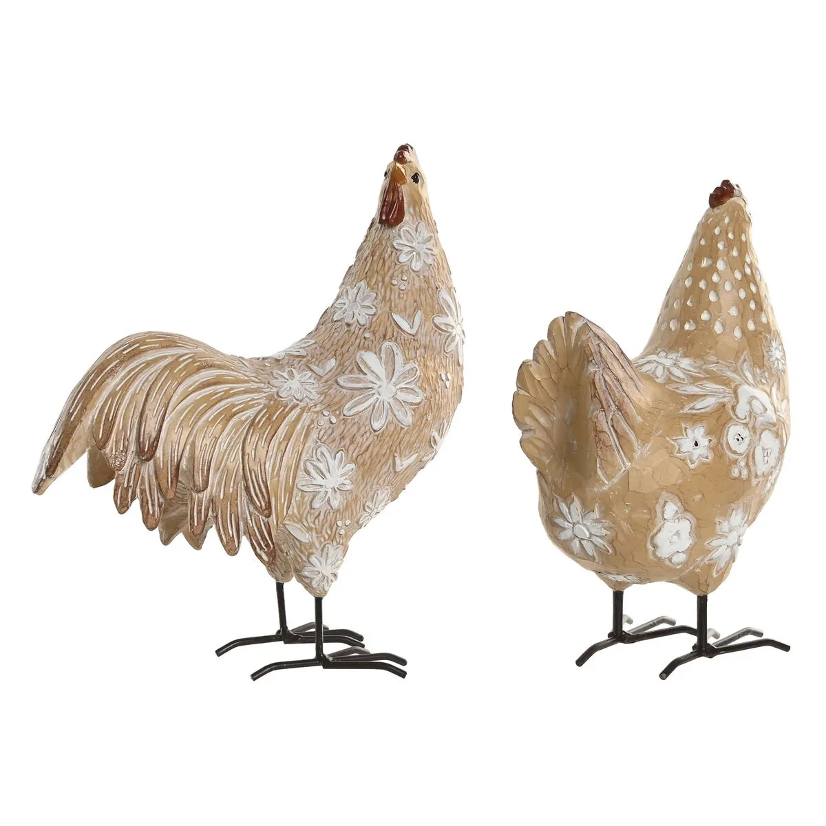 Figura Decorativa Home ESPRIT Blanco Natural Gallina Gallo 22,5 X 10 X 23,5 CM (2 Unidades)