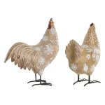 Figura Decorativa Home ESPRIT Blanco Natural Gallina Gallo 22,5 X 10 X 23,5 CM (2 Unidades)