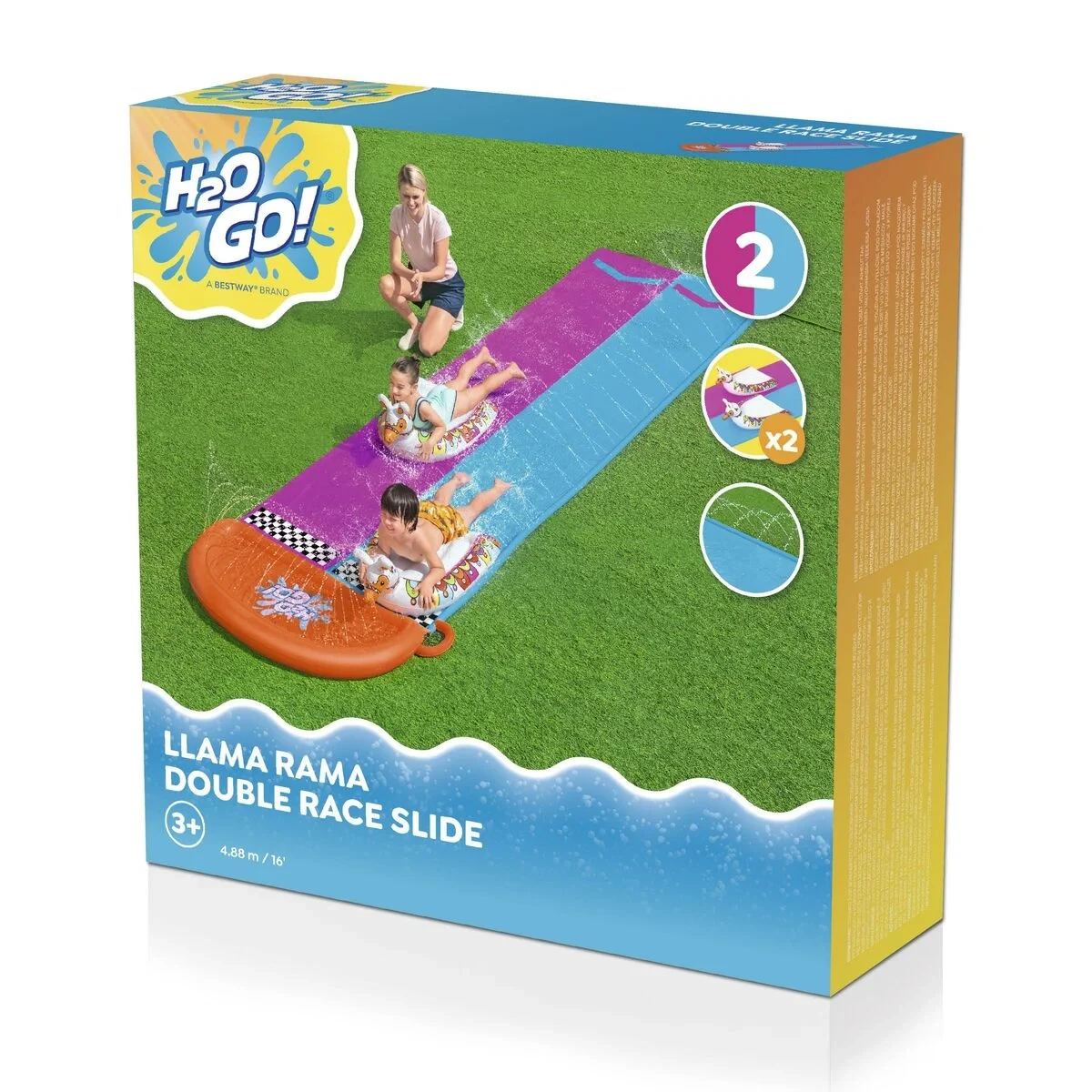 Bestway Pista Deslizante con Hinchables Doble Animales Llama 488x138 cm +3 Años Jardin 52320