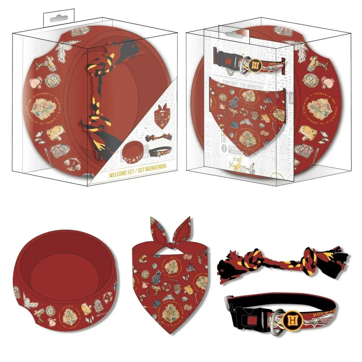 Set de Regalo de Bienvenida para Perros Harry Potter Rojo Oscuro 21,0 x 21,0 x 8,8 cm Perro 4 Piezas