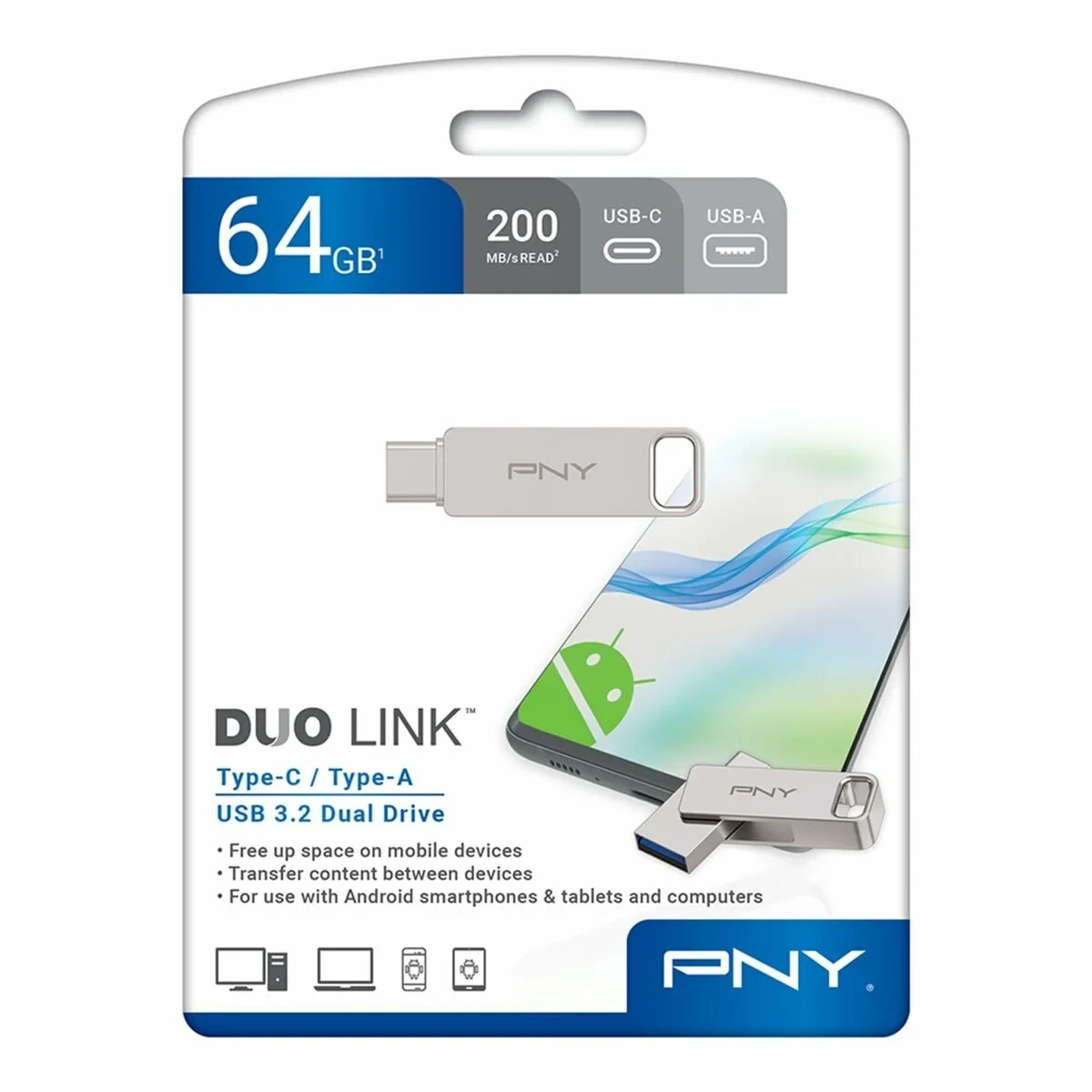 Memoria USB PNY PFDI64GDULINKTYCG Plateado Acero 64 GB
