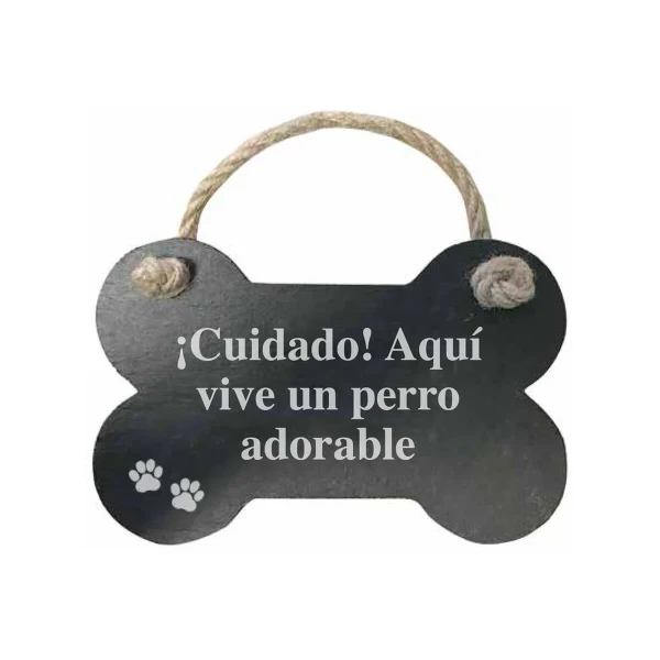 Decoración Colgante Magnet & Steel Cuidado aquí vive un perro adorable Hueso Pizarra Cuerda