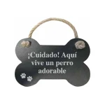 Decoración Colgante Magnet & Steel Cuidado aquí vive un perro adorable Hueso Pizarra Cuerda